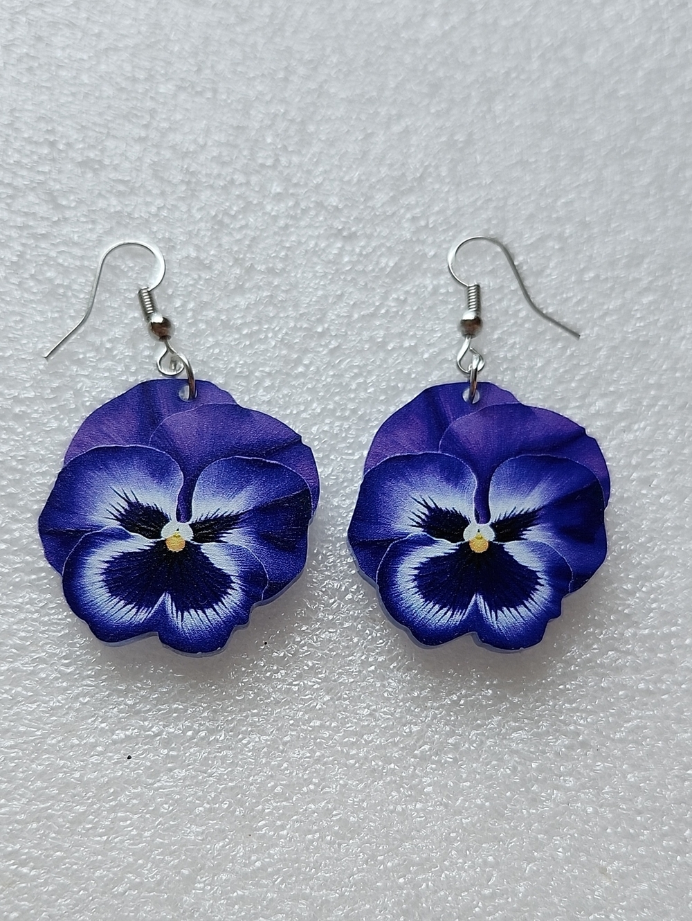 Hand Crafted Purple Pansy Dangle Earrings